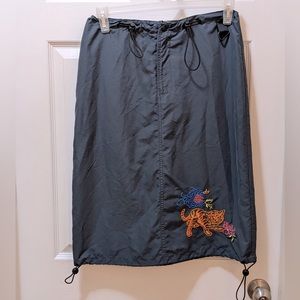 Vintage 26 Red Sugar Minute Skirt with Floral and Tiger Embroidery